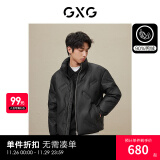 GXG 男装  蛋白pu皮面包服男潮流字母压印立领羽绒服 23冬新款 黑色 165/S