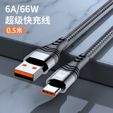 库选0.5/1/2/3米加长66W超级快充充电线6A适用华为type c闪充小米手机数据线 6A快充线【0.5米】 黑色