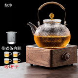 叁坤 加厚玻璃茶壶耐热煮茶器养生壶泡茶烧水提梁壶普洱花茶壶过滤家用保温煮茶电陶炉功夫茶具 铜珠壶+胡桃木茶炉