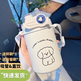 斌诺保温杯水杯女生 高颜值双饮口学生杯子女士316可直饮不锈钢吸管杯 小狗背带款+随机3D贴纸 500ml 快速发货【316不锈钢 保温保冷】