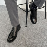 【发顺丰空运】上顿丹尼圆头三接头皮鞋男士全真牛皮亮黑色漆皮英伦牛津鞋系带商务正装新款通勤软底手工鞋 亮黑色 43