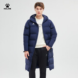 卡尔美（KELME）长款运动棉服男冬季连帽过膝保暖生活训练外套风衣 深蓝白 L 