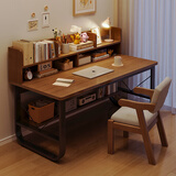 悦美妙电脑桌台式学生简易书桌书柜书架一体写字桌子家用办公学习桌 【桌椅组合】黑橡木色100*60cm