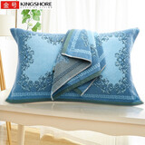 金号（KING SHORE）纯棉提缎绣花枕巾2条装  情侣枕巾一对装 全棉加厚款枕头巾 2028款蓝色2条 两条装