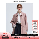 VEGA CHANG皮衣女款2024年新款春秋美式复古中长款PU皮外套 橡皮粉 S