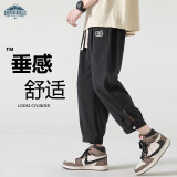顶峰保罗（Dingfengbaoluo）宽松直筒冰丝休闲男士春夏港风运动速干九分工装裤子K311黑色3XL