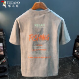 啄木鸟（TUCANO）美式宽松短袖T恤男重磅潮流印花圆领夏季上衣体恤落肩半袖男衣服 浅灰色 【做旧印花介意勿拍】 S 【建议110-130斤】