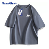 NASA GISS官方潮牌联名t恤男夏季宽松休闲圆领百搭印花五分短袖 铁灰 XL 