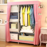 乐活时光 简易衣柜衣橱家用单人布衣柜组装组合折叠收纳挂衣服衣架收纳柜 双排02-粉色点点