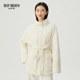 深呼吸DEEP BREATH女装立领中长款棉服上衣外套女【附腰带】A400926 白 L (4码)