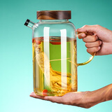 山德堂高硼硅玻璃泡酒专用瓶4斤6斤小容量泡酒容器带提手便携酒壶果酒罐 6斤装单只 (高24cm) 单瓶 带提手带壶嘴