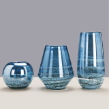 傲石 玻璃透明水养花瓶 摆件客厅插花轻奢ins风法式简约餐桌干花瓶 三件套
