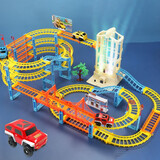 儿童玩具拼装小火车轨道车套装 电动汽车轨道玩具赛车益智动手组装赛道男孩生日礼物 四层电梯轨道车带1辆车+电池+螺丝刀