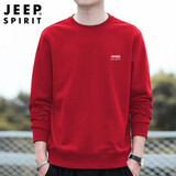 JEEP SPIRIT卫衣男圆领春秋新款韩版套头宽松休闲运动上衣长袖T恤打底衫 春款 红色 HX2201  2XL （建议150-170斤）
