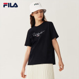 FILA 斐乐官方女士短袖T恤夏季休闲运动内搭t恤运动上衣 正黑色-BK M （165/84A/M）