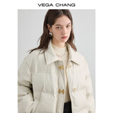 VEGA CHANG哑光PU皮羽绒服女2025年秋冬新款小个子白鸭绒短款外套 米色 S