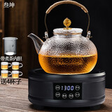 叁坤 加厚玻璃茶壶耐热煮茶器养生壶泡茶烧水提梁壶普洱花茶壶过滤家用保温煮茶电陶炉功夫茶具 铜珠壶+亮黑色茶炉【升级款】