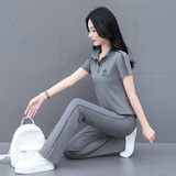 匹卡特（PIKATE）t恤女短袖女装夏装休闲套装女夏季女士上衣服运动服韩版宽松夏天 7676灰衣+灰裤 XL