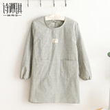 诗佩琪（SVORIAHI）围裙家用厨房长袖外套罩衣成人可爱日系韩版女款时尚防水防油工作服 灰绿色 1条（简约竖条长袖围裙）