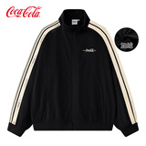 可口可乐（Coca-Cola）外套男秋冬运动休闲宽松开衫卫衣立领夹克 黑色加绒 L(130-150斤)