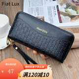 Fiat Lux 女士钱包长款大容量双拉链手拿钱包女双层手抓包时尚皮夹包 黑色