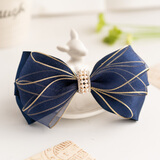 朵影韩版发饰后脑勺发夹女成人蝴蝶结绢纱马尾夹弹簧夹网红弹簧夹顶夹 多珠蓝色 弹簧夹款