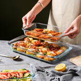 川岛屋耐热玻璃烤盘烤箱专用器皿微波炉盘子家用长方形餐具蒸鱼盘 0.7L长方形玻璃烤盘