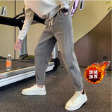 凡古拉 裤子男冬季新款加绒加厚宽松休闲重磅卫裤男士运动长裤秋冬款 浅灰色加绒款（束脚裤）-宽松版 2XL建议140-154斤