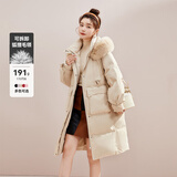 雪中飞【成毅推荐】时尚狐狸毛领交叉飘带温暖大毛领防风女士羽绒服 香槟黄|7014 M 165/88A