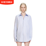 BM衬衫蓝色条纹上衣女2025新款夏秋季长袖宽外搭松百搭简约衬衣外套 蓝色条纹 均码