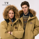 Teenie Weenie小熊男装简约休闲羽绒服秋冬大毛领情侣款羽绒服 卡其色 XL (180)