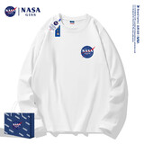 NASA GISS联名款2022情侣压花纯棉圆领长袖T恤男女款宽松上衣潮牌 长袖8008白色 XL 建议120-135斤