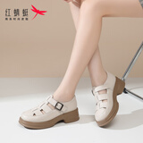 红蜻蜓包头凉鞋女外穿猪笼鞋女单鞋镂空透气皮鞋女鞋子WTK241342米白 38