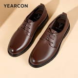 意尔康男鞋 男士皮鞋2025秋季新款商务正装鞋牛皮英伦德比鞋上班鞋子男 棕色 42
