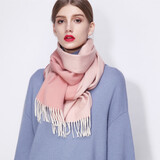 达芬奇密码羊绒围巾女双面拼色混纺羊毛围脖披肩送女友生日礼物圣诞新年礼盒 暗粉拼白