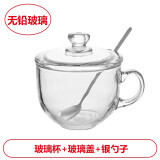 钢化无铅玻璃杯子泡茶杯耐高温家用加厚带盖牛奶杯早餐杯果汁杯盖 牛奶杯(470ml)+玻璃盖+银勺/304