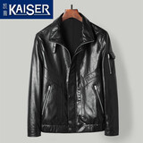 凯撒（KAISER）真皮皮衣男赫本级山羊皮夹克立翻领机车皮衣年轻款通勤公务装外套 黑色 XL (175) (适合120-140斤)