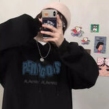 娇茹妮 国潮ins连帽卫衣女oversize秋冬韩版宽松女学生原宿风上衣外套潮 黑色字母P（加绒款高品质棉） L（95—125斤）