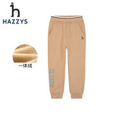 哈吉斯（HAZZYS）品牌童装儿童男童冬新款长裤简约舒适时尚男童针织一体绒长裤 暖卡其 160