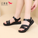 红蜻蜓红蜻蜓皮凉鞋软底百搭舒适凉鞋女坡跟软皮沙滩鞋子女 WTK233811