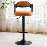 原感现代实木靠背吧台椅吧椅旋转升降椅中古岛台吧椅家用前台椅高脚凳 橙色纳帕皮（实木靠背）