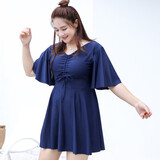 柯帛特大码泳衣女胖mm300斤加肥加大200斤显瘦遮肚连体平角裤温泉 藏蓝色 7XL