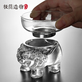 极简造物 创意狮子玻璃茶漏事事如意茶滤304不锈钢茶叶过滤网大号手工茶隔功夫茶具配件滤茶器水晶托底座 狮子茶漏