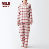 无印良品（MUJI） 女式 无侧缝法兰绒 睡衣 FDA24C0A 女士家居服套装 红色X图案 S-M