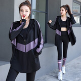 柯帛 新款瑜伽服大码运动套装女晨跑训练宽松健身服修身显瘦束腿裤 香芋紫三件套 L （100-120斤）