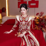 枝己秀禾服新娘新中式2025新款古装嫁衣中式婚纱敬酒服婚服出阁服 X616 L