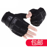 华臣羊半指手套男运动户外格斗秋冬季健身登山防滑骑行露指战术手套 黑色 均码