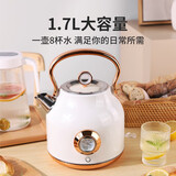 HUOGARY 电热水壶家用1.7L大容量电水瓶304不锈钢开水煲复古烧水壶快壶烧水器自动断电煮水壶 亮白色保温 电热水壶