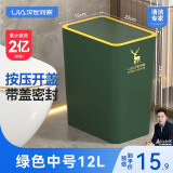 汉世刘家 垃圾桶家用带盖大号夹缝按压式厕所卫生间客厅厨房大容量纸篓 绿色小鹿-12L