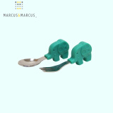 MARCUS&MARCUS儿童餐具宝宝婴儿不锈钢短柄学习训练勺叉辅食勺子套装 绿色